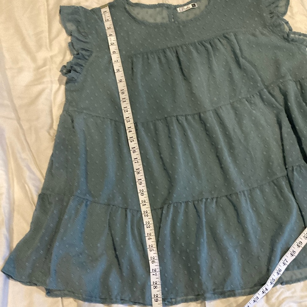 Sage green Ruffled Women's Blouse-XL - Picture 3 of 6